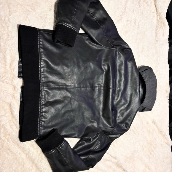 AMERICAN RAG black and grey faux double layer fabric LEATHER JACKET size M - Picture 4 of 6